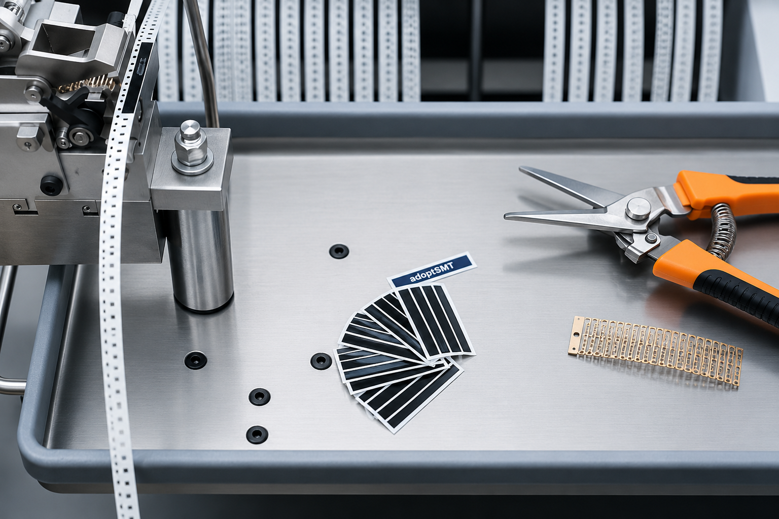 SMT Splicing Arbeitsplatz mit Spleißwagen und Splice Tape Splice-Produkte von AdoptSMT